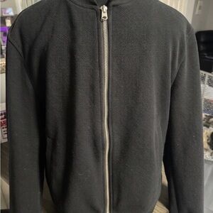 Zara Men's Black Zip-Up textured Sweater